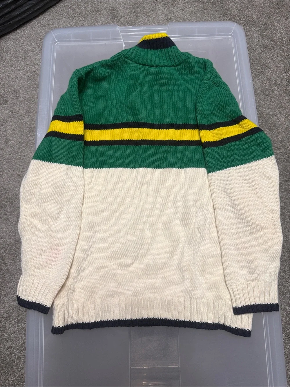Gap kids L Green and Cream Quarter-Zip Stripe Knit Sweater